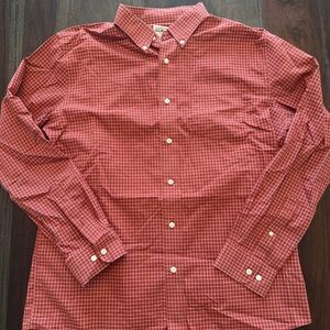 L.L. Bean Red Dress Shirt with Long Sleeves and Checkered Pattern